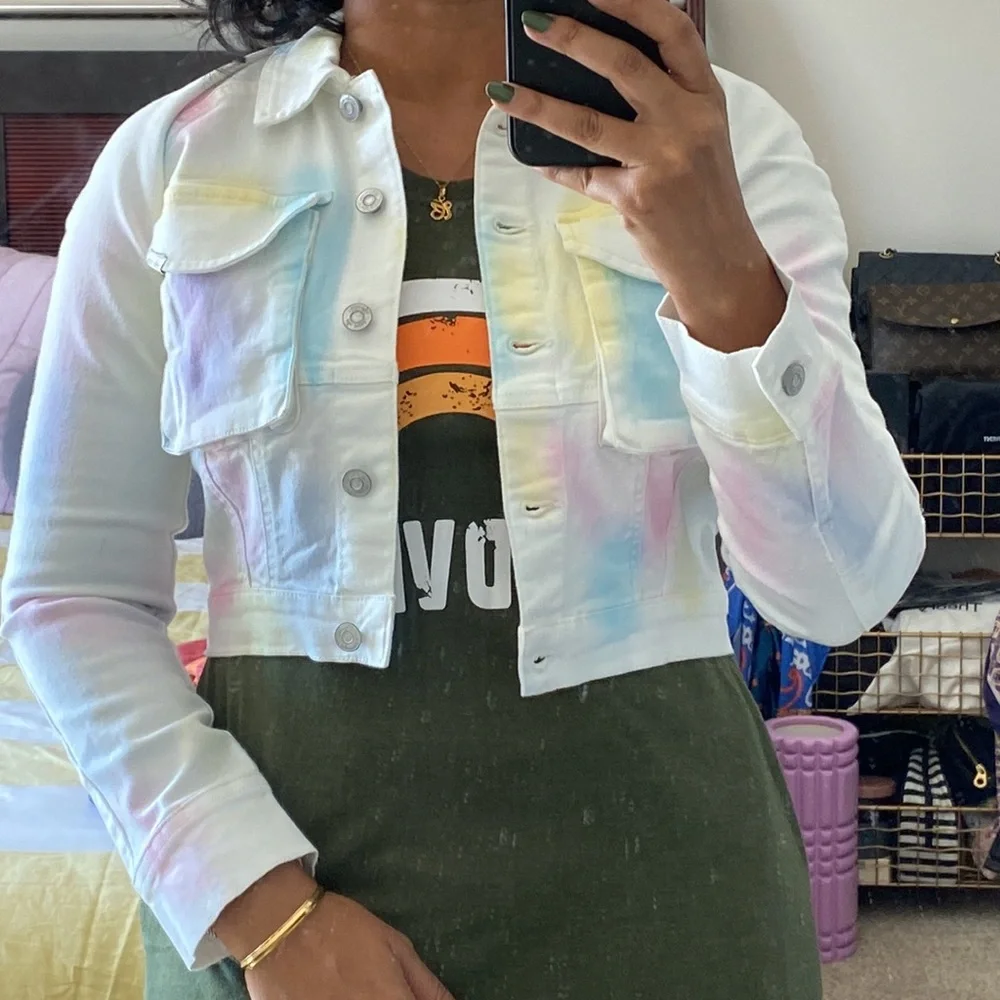 Ella Moss cropped tie dye denim jacket